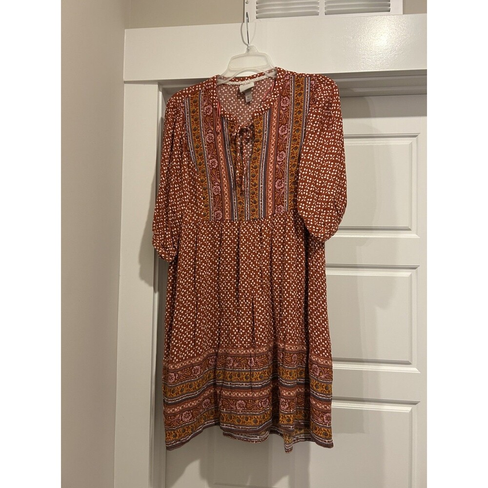 Knox Rose Floral Crinkle Rayon Dress Size XL Peasant Modest Teacher Bohemian